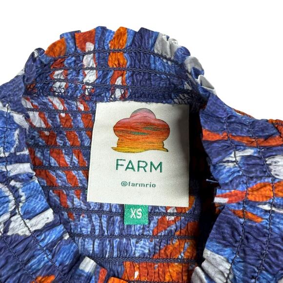 Farm Rio Pineapple Flowers Navy Ruffled Blouse Size XS - Picture 5 of 16